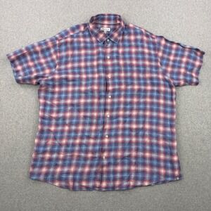 Peter Millar Shirt Mens XL Blue Red Plaid 100% Linen Short Sleeve Preppy Classic